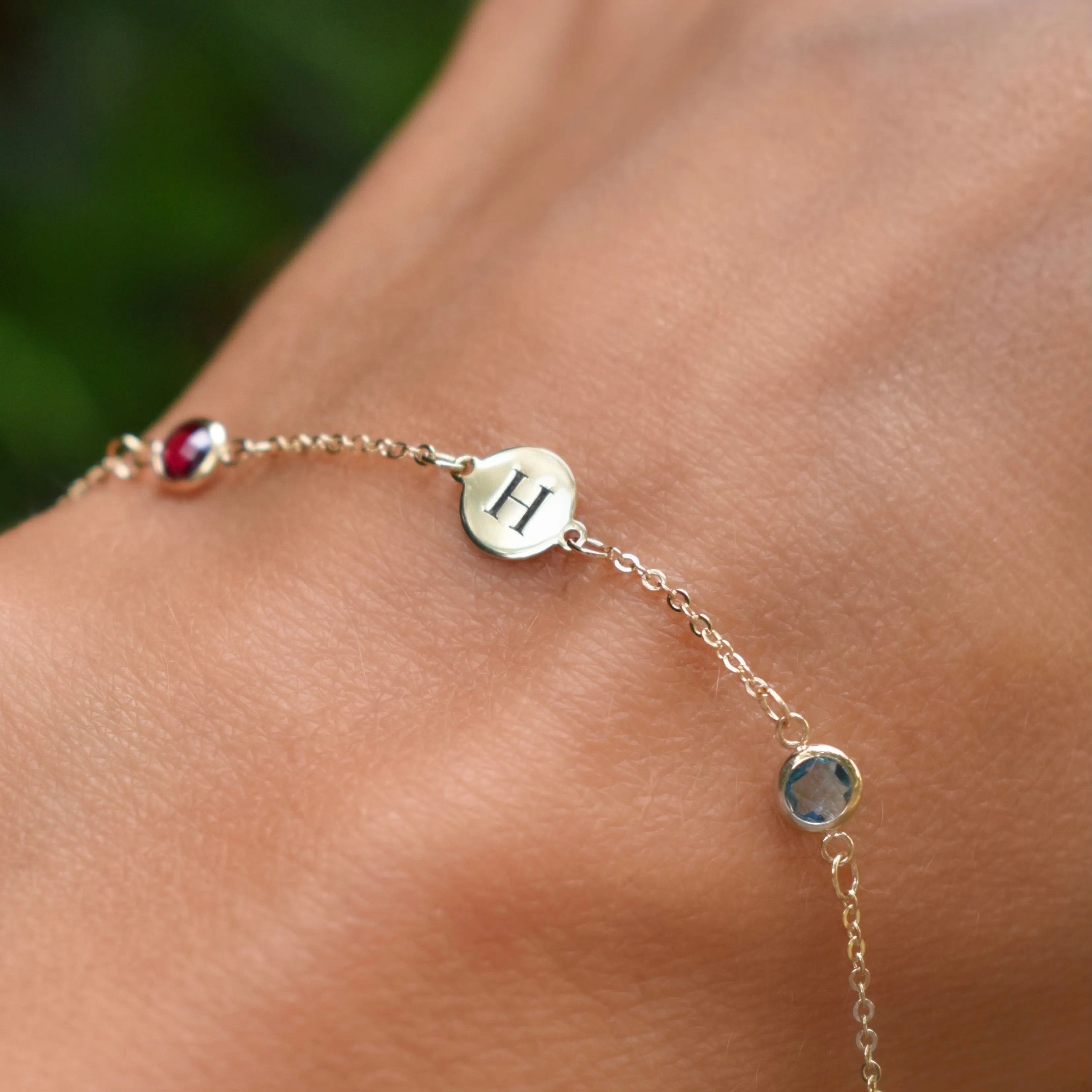 Personalized Classic 1 Letter & 2 Birthstone Bracelet in 14k Gold sold by Haverhill product image thumbnail 3