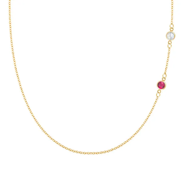 Personalized Classic 2 Birthstone Necklace in 14k Gold sold by Haverhill