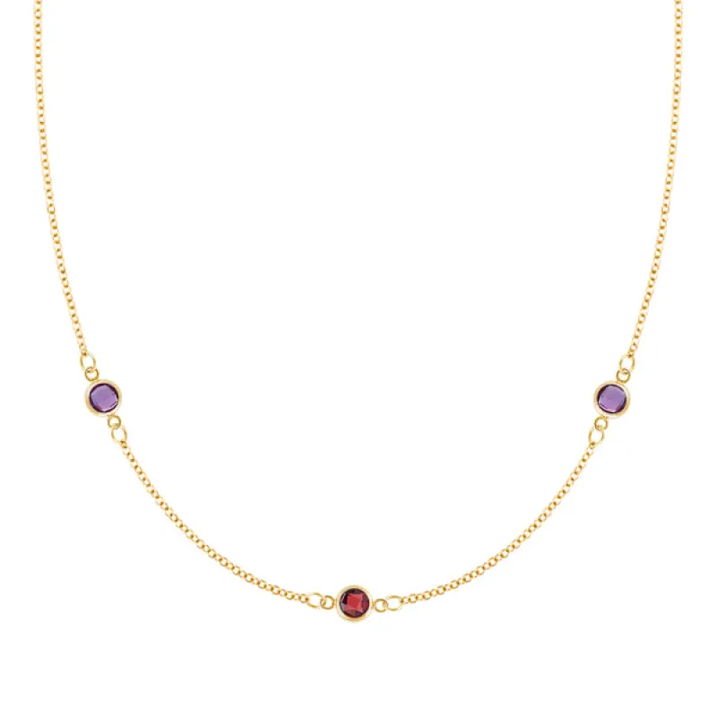 Personalized Classic 3 Birthstone Necklace in 14k Gold sold by Haverhill