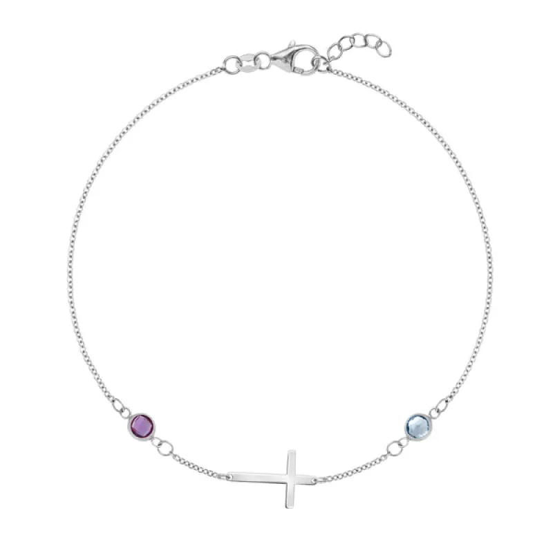 Personalized Classic Cross & 2 Birthstone Bracelet in 14k Gold sold by Haverhill