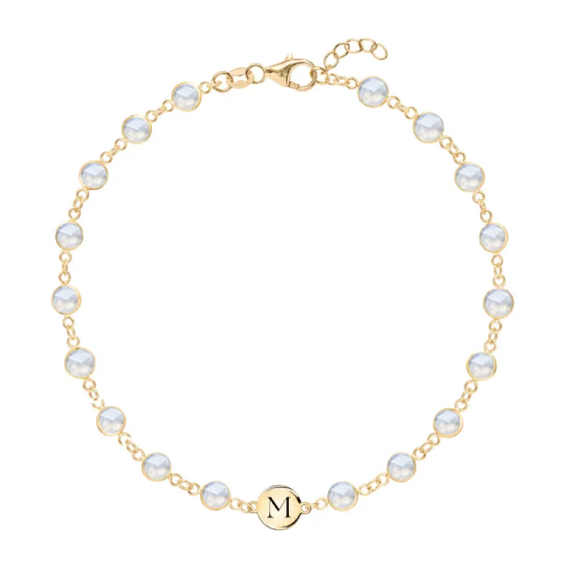 Personalized Newport 1 Letter Birthstone Bracelet in 14k Gold sold by Haverhill