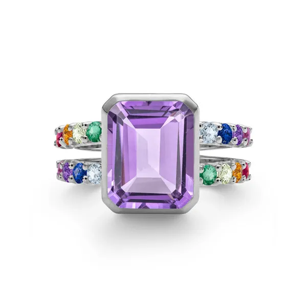 Personalized Rainbow Warren Vertical Ring in 14k Gold sold by Haverhill