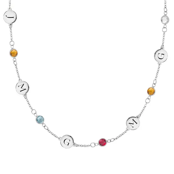 Personalized Classic 5 Letter & 5 Birthstone Necklace in 14k Gold (Single Spacing) sold by Haverhill