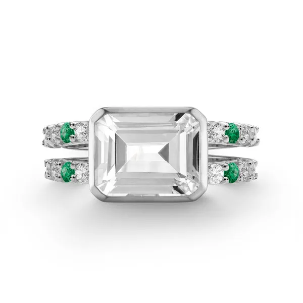 Personalized Warren Horizontal Birthstone Ring with Accent Stones in 14k Gold sold by Haverhill