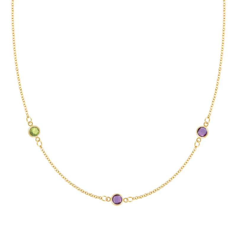 Personalized Classic 3 Birthstone Necklace in 14k Gold sold by Haverhill