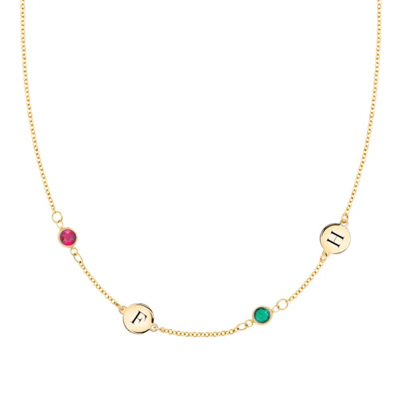 Personalized Classic 2 Letter & 2 Birthstone Necklace in 14k Gold (Double Spacing) sold by Haverhill