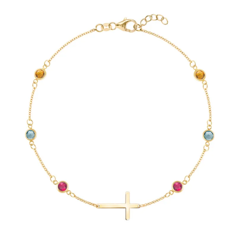Personalized Bayberry Birthstone Cross Bracelet in 14k Gold sold by Haverhill