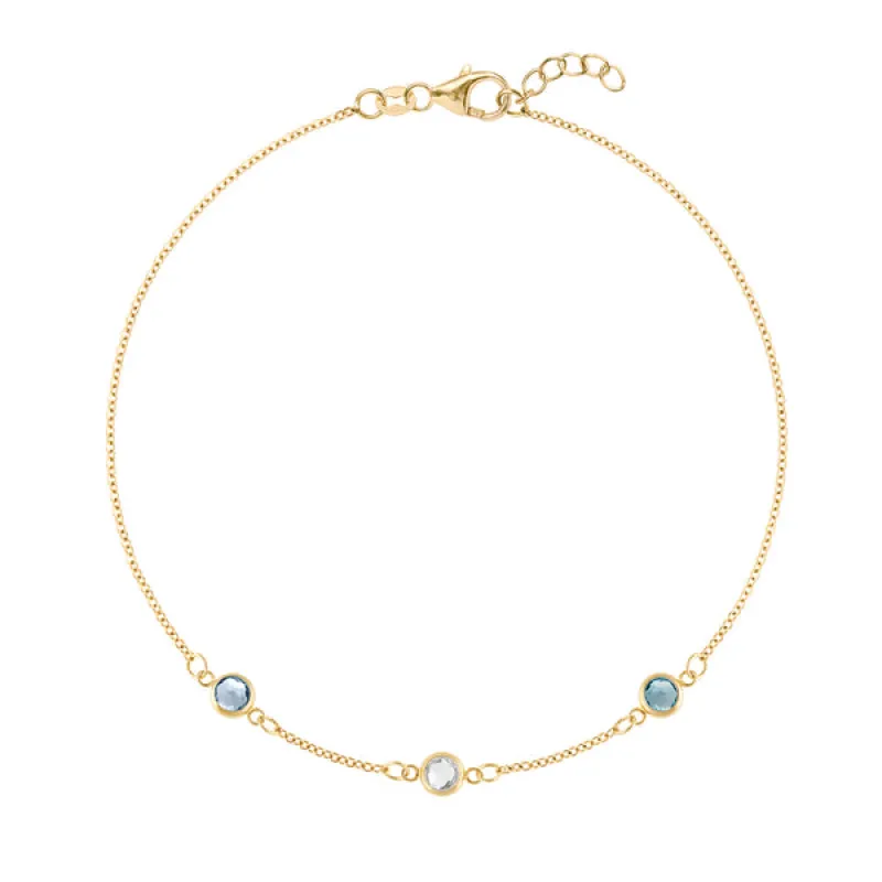 Personalized Classic 3 Birthstone Bracelet in 14k Gold sold by Haverhill