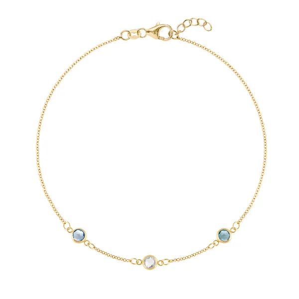 Personalized Classic 3 Birthstone Bracelet in 14k Gold sold by Haverhill