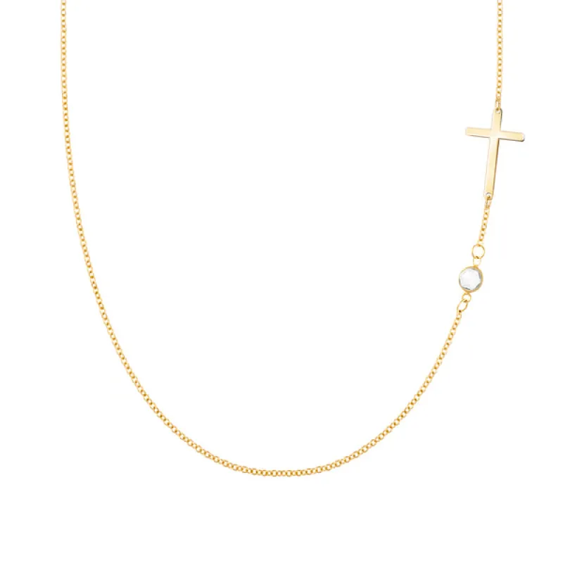 Personalized Classic Cross & 1 Birthstone Necklace in 14k Gold sold by Haverhill