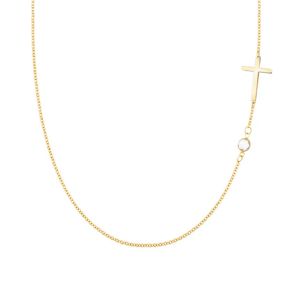 Personalized Classic Cross & 1 Birthstone Necklace in 14k Gold sold by Haverhill