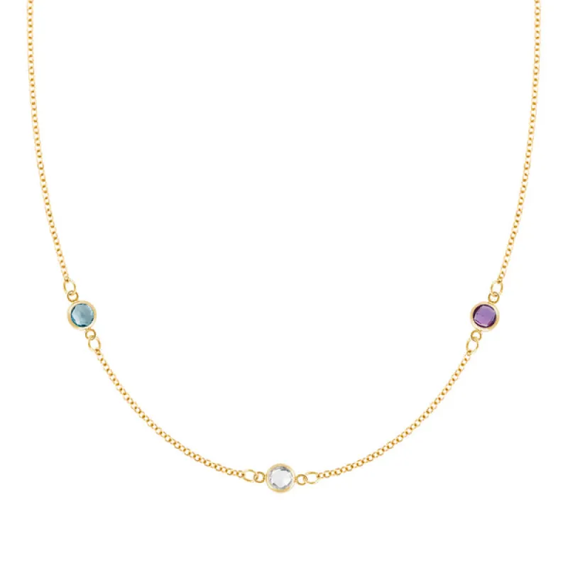 Personalized Classic 3 Birthstone Necklace in 14k Gold sold by Haverhill
