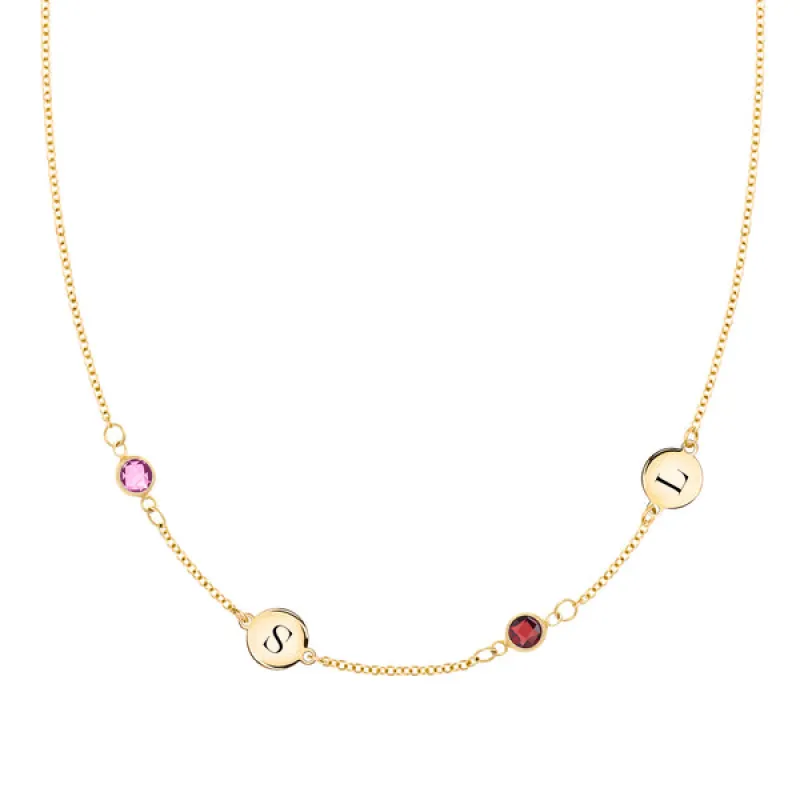 Personalized Classic 2 Letter & 2 Birthstone Necklace in 14k Gold (Double Spacing) sold by Haverhill