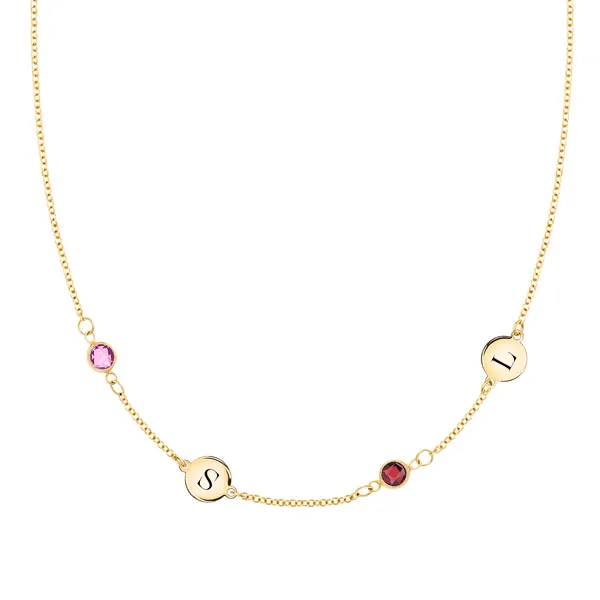 Personalized Classic 2 Letter & 2 Birthstone Necklace in 14k Gold (Double Spacing) sold by Haverhill