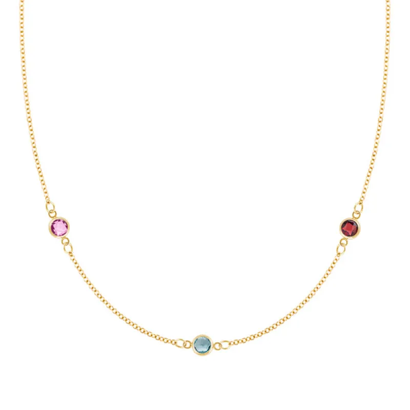 Personalized Classic 3 Birthstone Necklace in 14k Gold sold by Haverhill