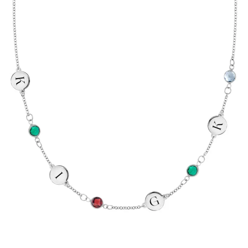 Personalized 4 Letter & 4 Classic Birthstone Necklace in 14k Gold (Single Spacing) sold by Haverhill