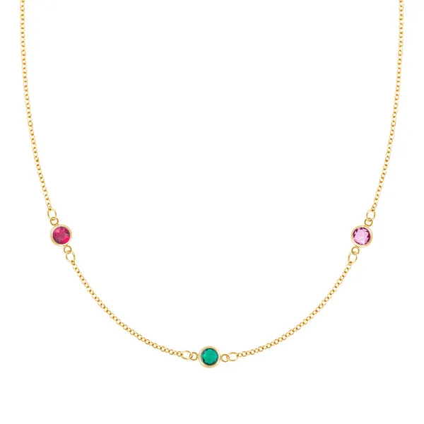 Personalized Classic 3 Birthstone Necklace in 14k Gold sold by Haverhill