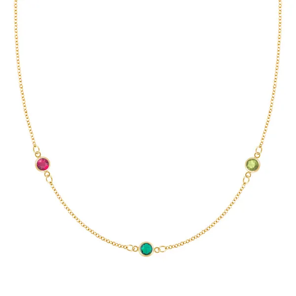 Personalized Classic 3 Birthstone Necklace in 14k Gold sold by Haverhill