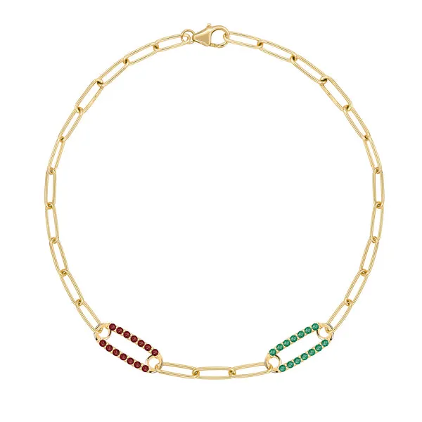 Personalized Adelaide 2 Pavé Birthstone Link Bracelet in 14k Gold sold by Haverhill