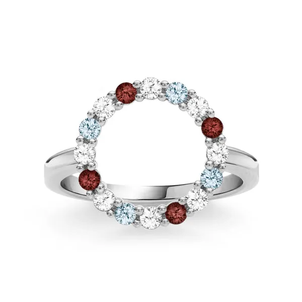 Personalized Rosecliff Circle Birthstone Ring in 14k Gold sold by Haverhill