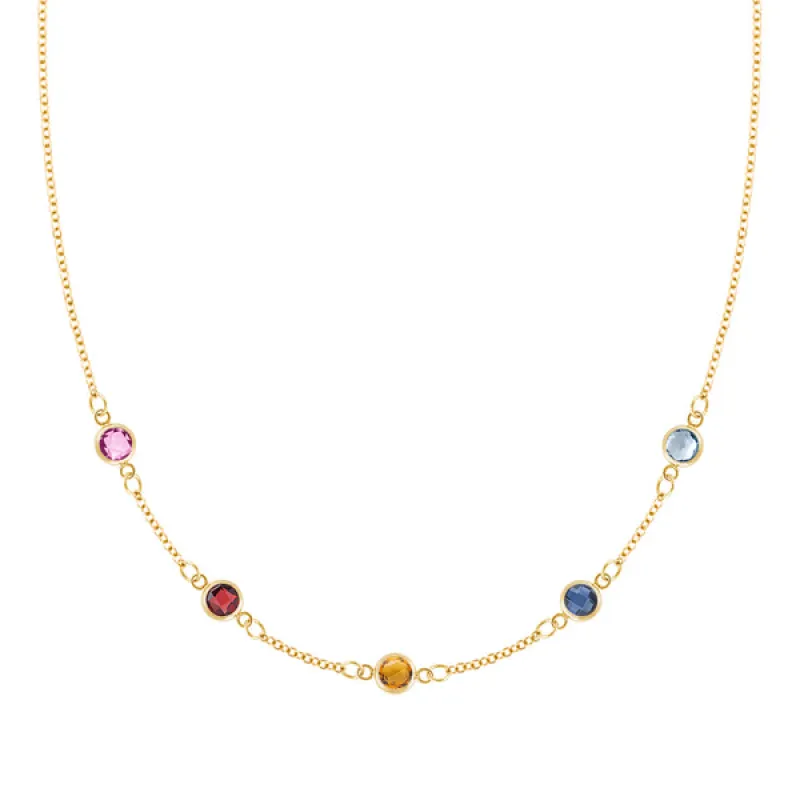 Personalized Classic 5 Birthstone Necklace in 14k Gold sold by Haverhill