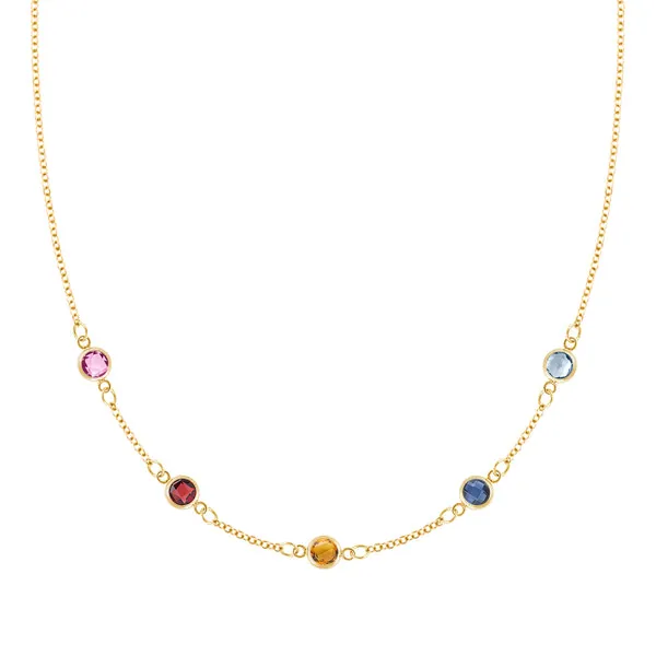 Personalized Classic 5 Birthstone Necklace in 14k Gold sold by Haverhill