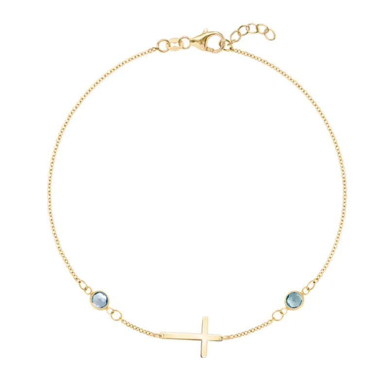 Personalized Classic Cross & 2 Birthstone Bracelet in 14k Gold sold by Haverhill