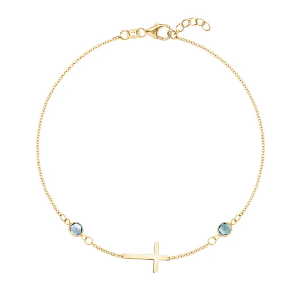 Personalized Classic Cross & 2 Birthstone Bracelet in 14k Gold sold by Haverhill