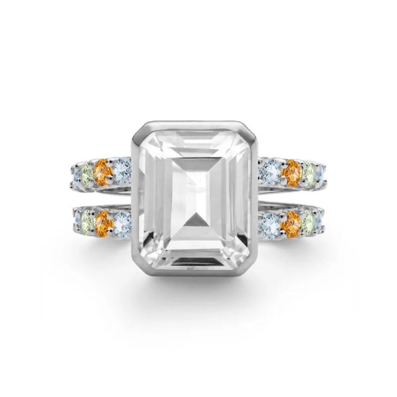 Personalized Warren Vertical Birthstone Ring with Accent Stones in 14k Gold sold by Haverhill