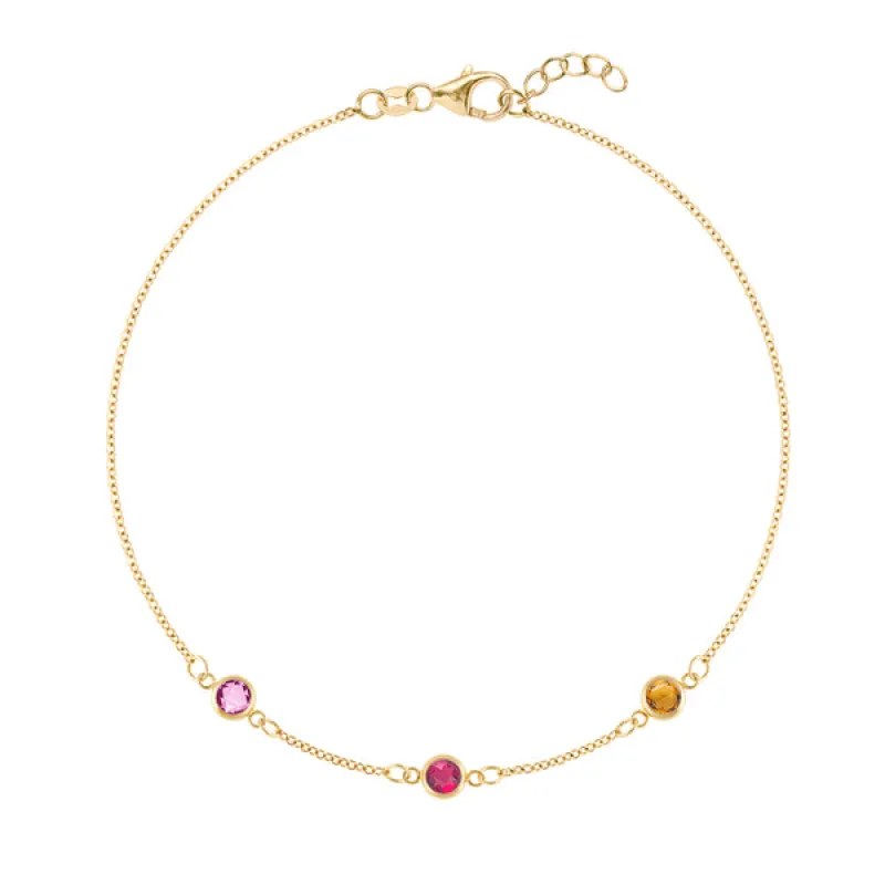 Personalized Classic 3 Birthstone Bracelet in 14k Gold sold by Haverhill