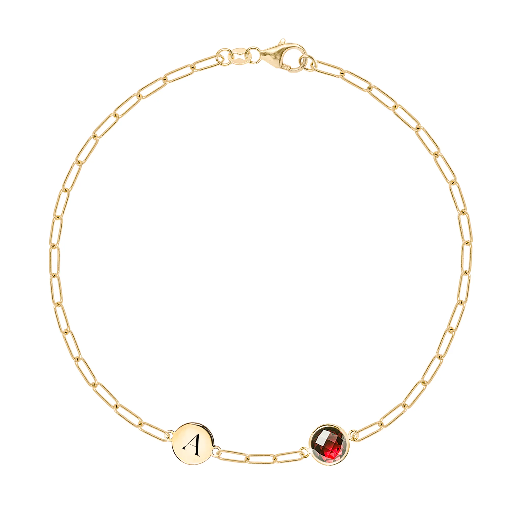 1 Letter & 1 Grand Garnet Adelaide Mini Bracelet in 14k Gold (January) sold by Haverhill