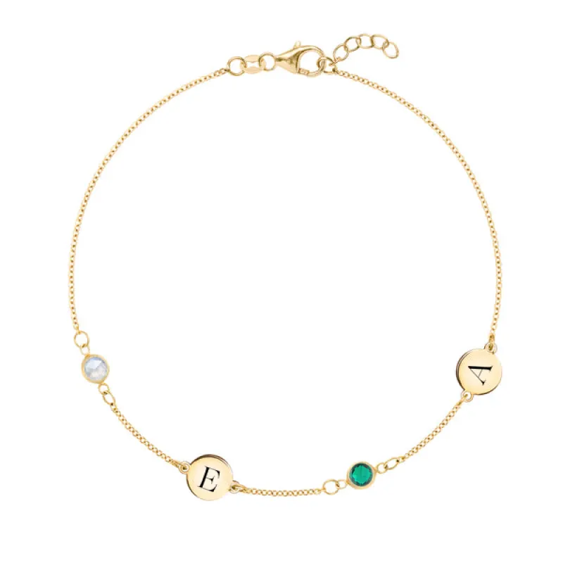 Personalized 2 Letter & 2 Classic Birthstone Bracelet in 14k Gold sold by Haverhill