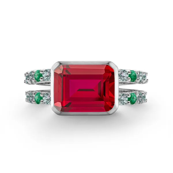 Personalized Warren Horizontal Birthstone Ring with Accent Stones in 14k Gold sold by Haverhill