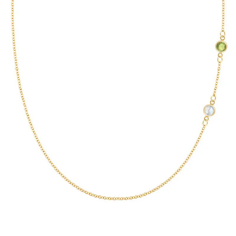Personalized Classic 2 Birthstone Necklace in 14k Gold sold by Haverhill