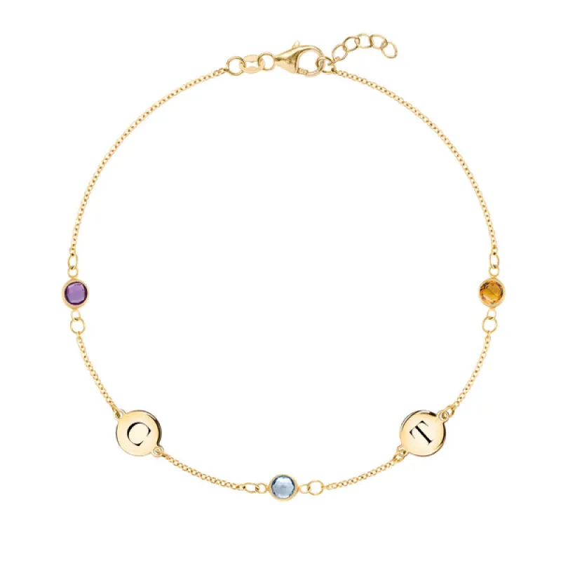 Personalized 2 Letter & 3 Classic Birthstone Bracelet in 14k Gold sold by Haverhill