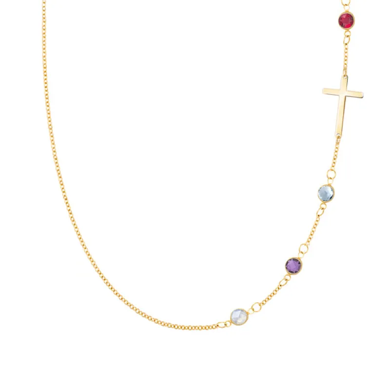 Personalized Classic Cross & 4 Birthstone Necklace in 14k Gold sold by Haverhill