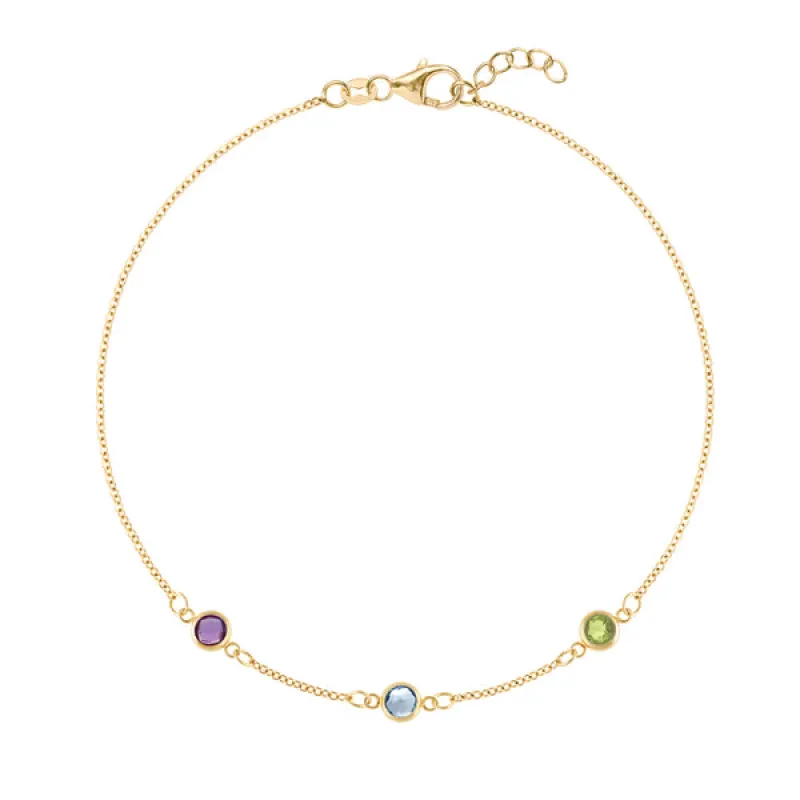 Personalized Classic 3 Birthstone Bracelet in 14k Gold sold by Haverhill