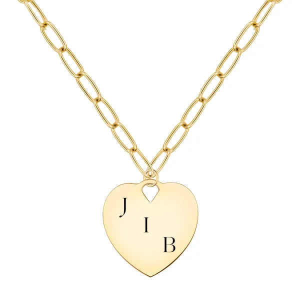 Engravable Large Flat Heart Pendant with Adelaide Chain in 14k Gold sold by Haverhill