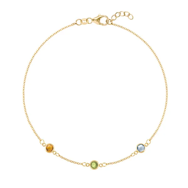 Personalized Classic 3 Birthstone Bracelet in 14k Gold sold by Haverhill