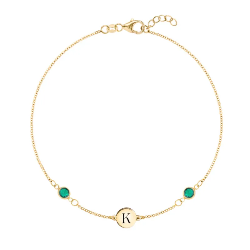 Personalized 1 Letter & 2 Classic Birthstone Bracelet in 14k Gold sold by Haverhill