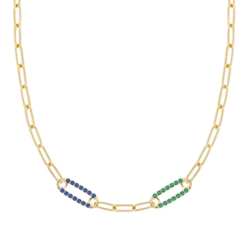 Personalized Adelaide 2 Pavé Birthstone Link Necklace in 14k Gold sold by Haverhill