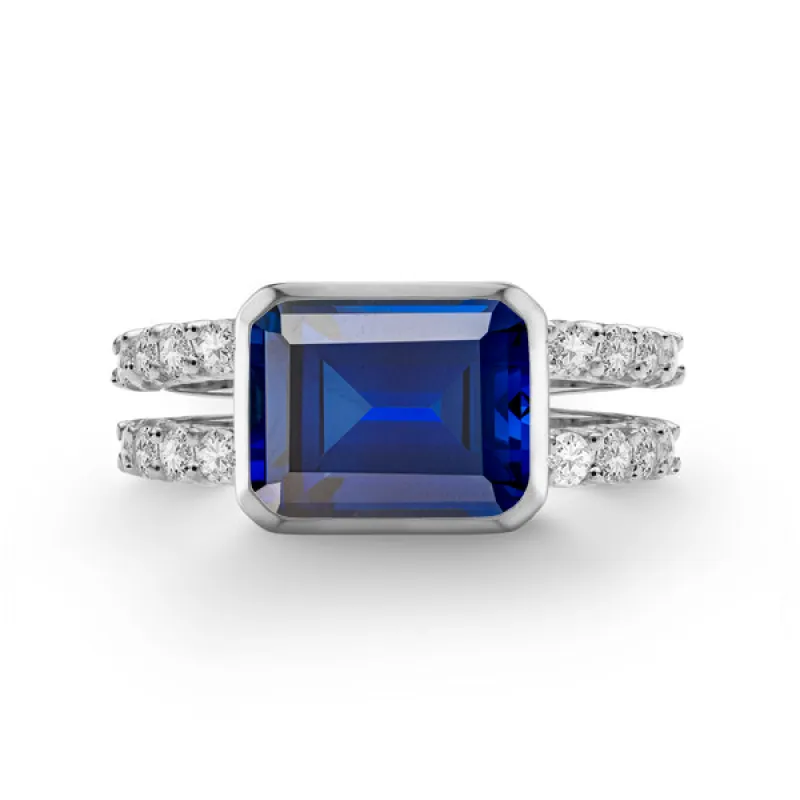 Personalized Warren Horizontal Birthstone Ring with Accent Stones in 14k Gold sold by Haverhill