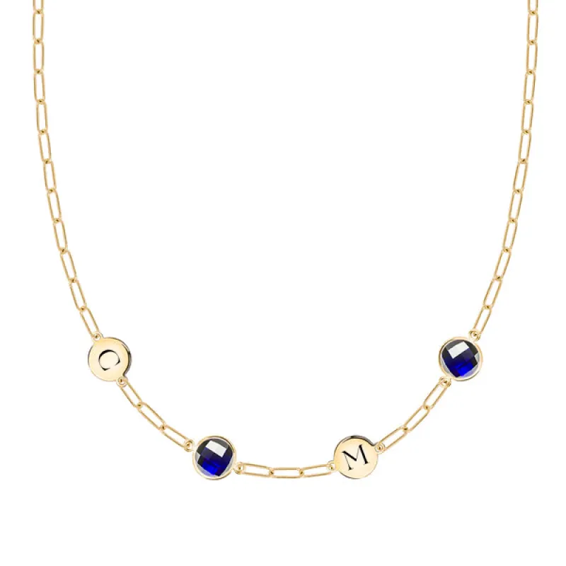 Personalized 2 Letter & 2 Grand Birthstone Adelaide Mini Necklace in 14k Gold sold by Haverhill