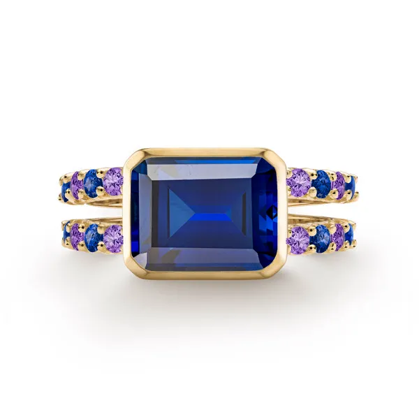 Personalized Warren Horizontal Birthstone Ring with Accent Stones in 14k Gold sold by Haverhill