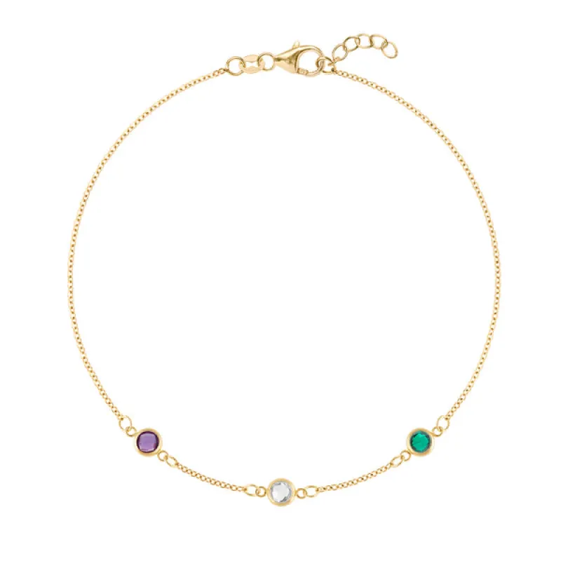 Personalized Classic 3 Birthstone Bracelet in 14k Gold sold by Haverhill