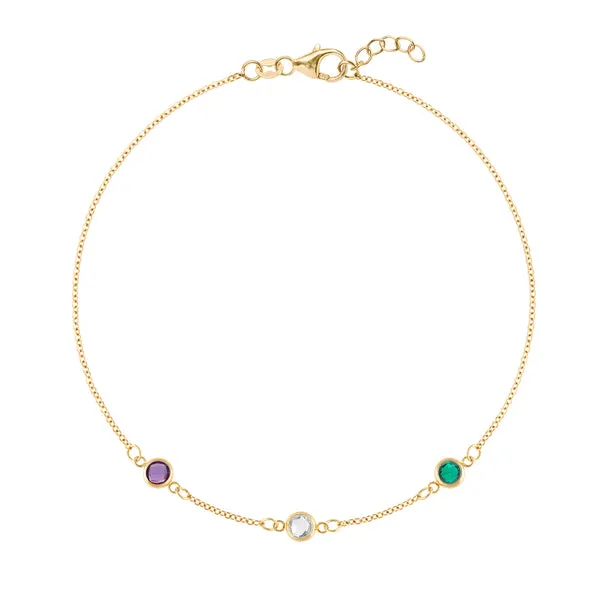 Personalized Classic 3 Birthstone Bracelet in 14k Gold sold by Haverhill