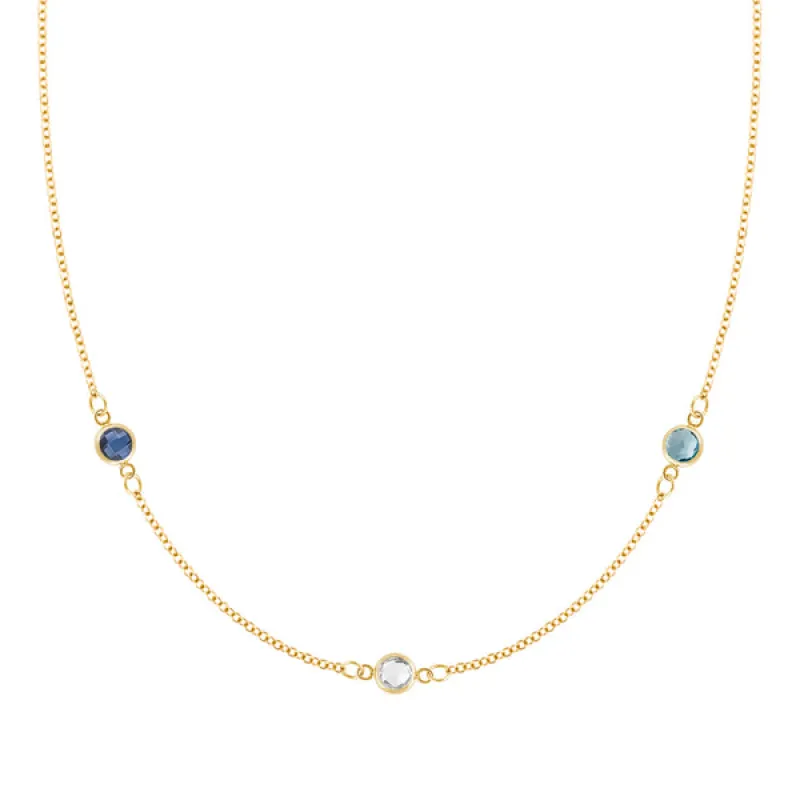Personalized Classic 3 Birthstone Necklace in 14k Gold sold by Haverhill