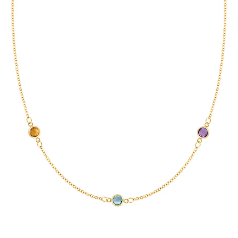 Personalized Classic 3 Birthstone Necklace in 14k Gold sold by Haverhill