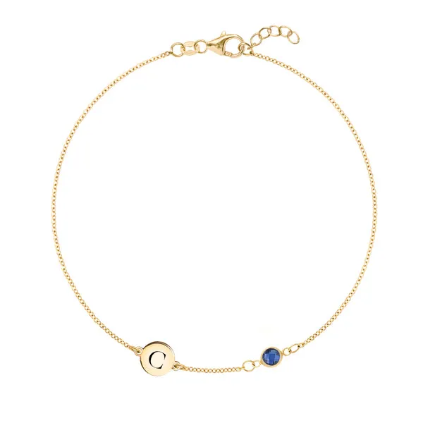 Personalized 1 Letter & 1 Classic Birthstone Bracelet in 14k Gold sold by Haverhill