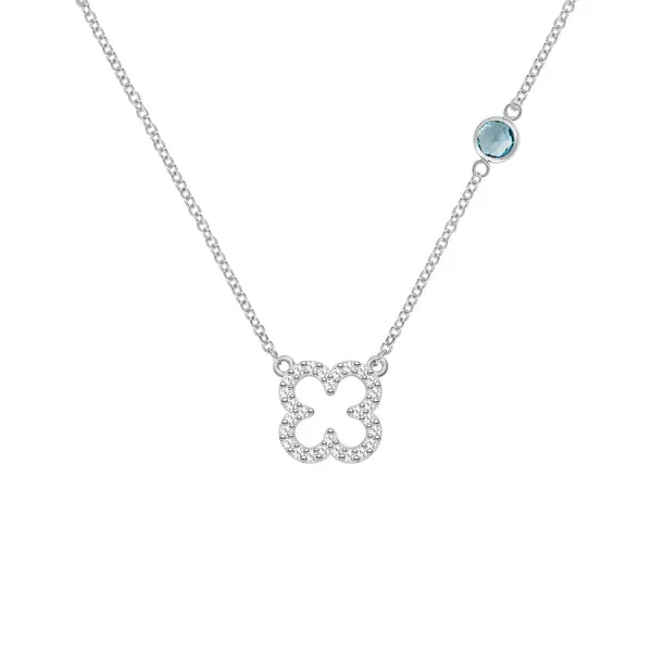Personalized Diamond Clover & Birthstone Necklace in 14k Gold sold by Haverhill
